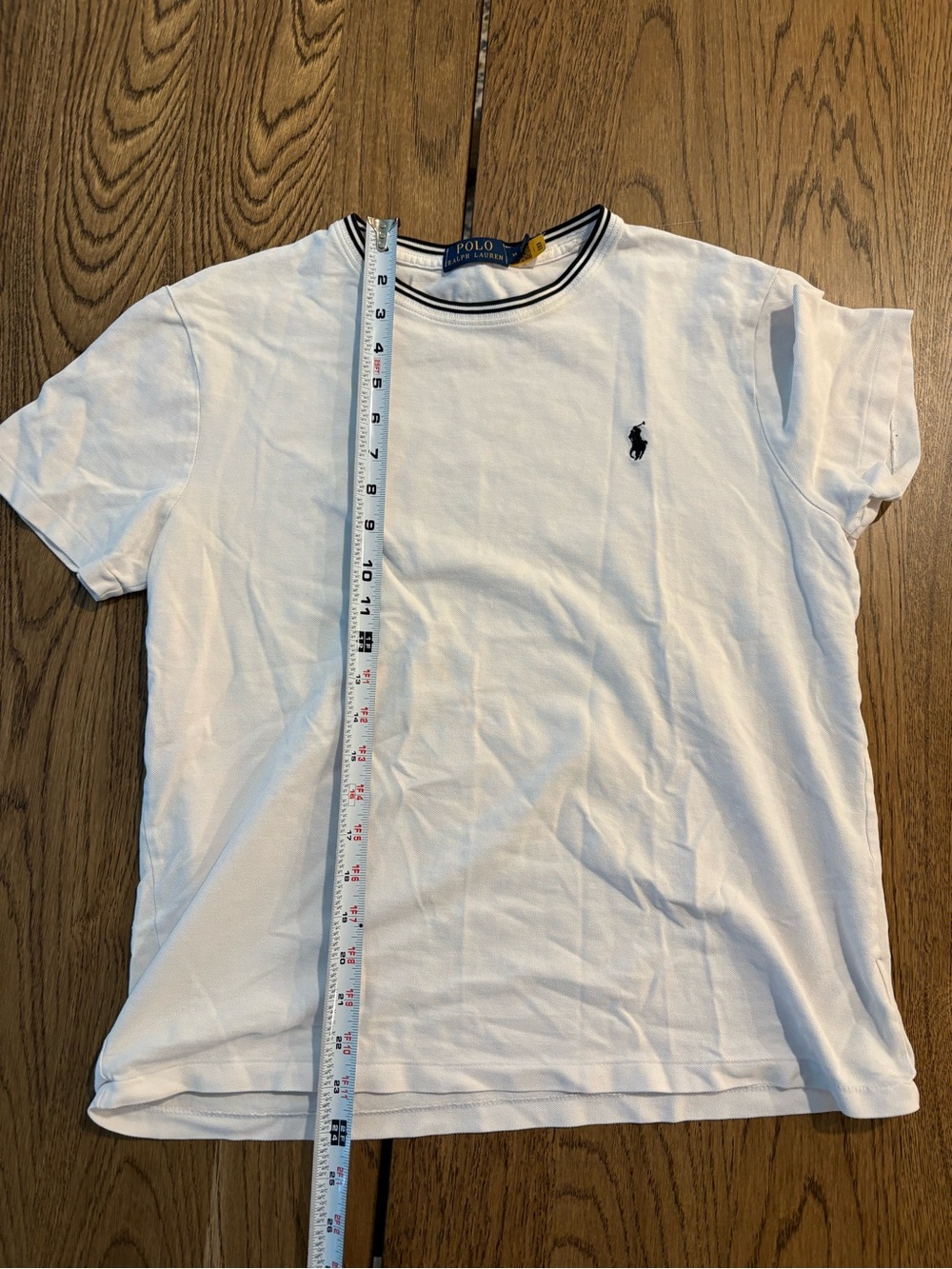 Polo Ralph Lauren White Crewneck T-Shirt Black Striped Collar Pony Logo Size M